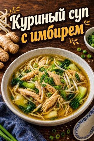 Имбирный куриный суп с хрустящими ростками маша