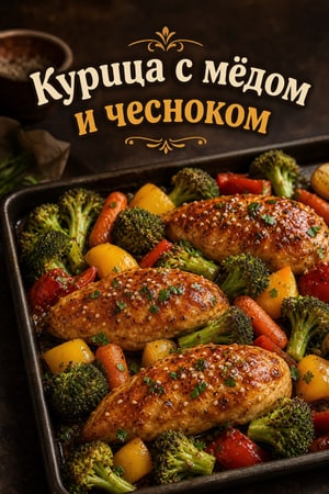 Курица с мёдом и чесноком в одной сковороде с овощами