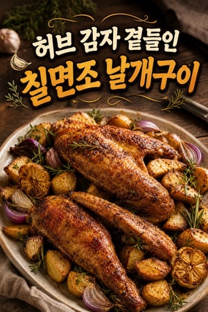 황금빛 감자와 허브를 곁들인 칠면조 날개 구이