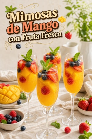 Mango Mimosas con Frutas Frescas - Cóctel Tropical para Brunch