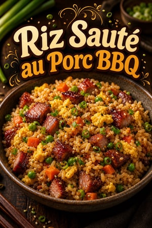 Riz Sauté au Porc BBQ (Char Siu), Œufs et Oignons Nouveaux
