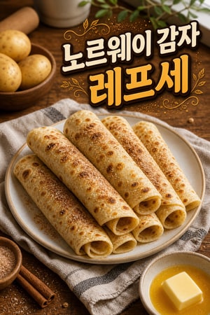 노르웨이 전통 감자 레프세(Lefse) - 시나몬 설탕을 곁들인 쫄깃한 간식