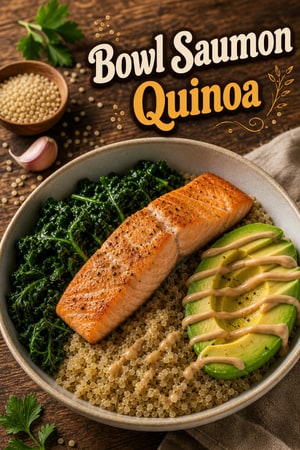 Bowl Nourrissant au Saumon, Quinoa et Chou Kale Aillé