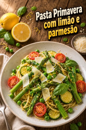 Pasta Primavera com legumes de primavera, limão e parmesão