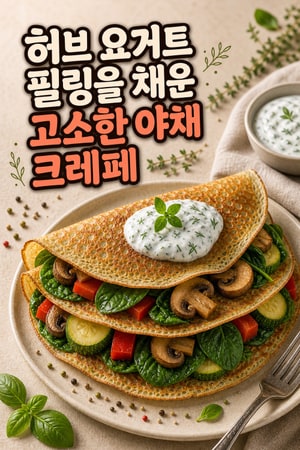 허브 요거트 필링을 채운 고소한 야채 크레페 — 가볍고 균형 잡힌 저녁 레시피 — 단백질 중심 브런치 추천