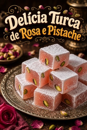 Delícia Turca Tradicional de Rosa e Pistache (Lokum)