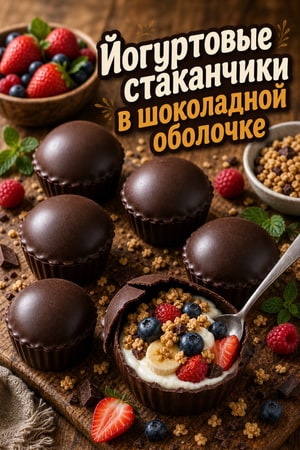 Йогуртовые стаканчики с шоколадной корочкой и фруктами