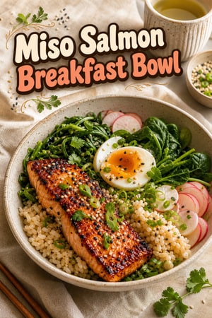 Savory Miso Salmon Breakfast Bowl with Brown Rice and Greens