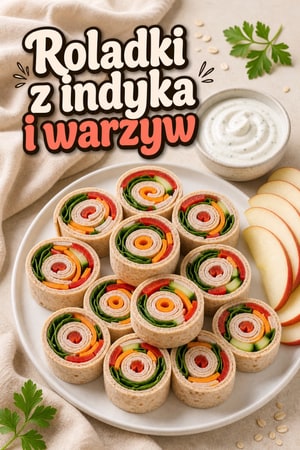 Mini roladki z indyka i warzyw z jogurtowym sosem na lunch