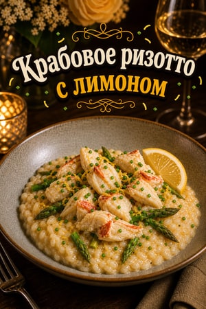 Изысканное ризотто с крабом в масле, лимоном и травами