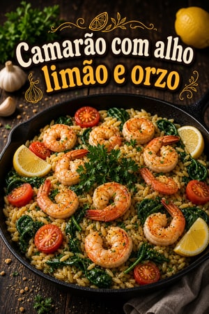 Camarão ao Alho e Limão com Orzo — Receita em 15 Min
