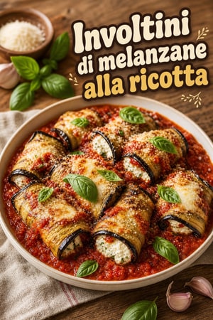 Involtini di melanzane con ricotta e salsa di pomodoro