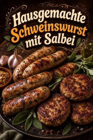 Herzhafte hausgemachte Salbei-Knoblauch-Schweinswurst