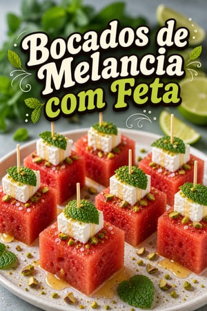 Bocados Refrescantes de Melancia, Hortelã, Feta e Lima
