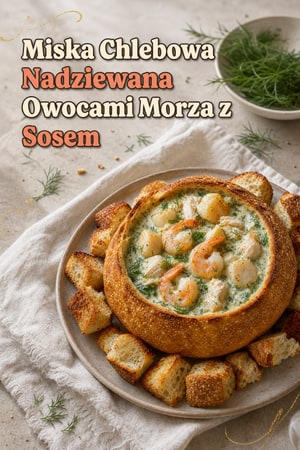 Miska Chlebowa Nadziewana Owocami Morza z Sosem Koperkowym