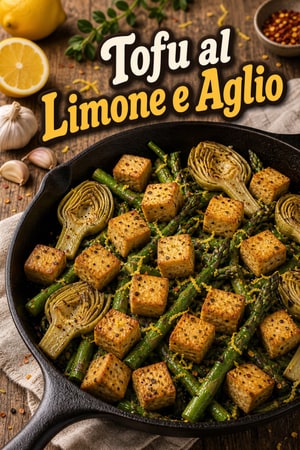 Tofu al Limone e Aglio con Asparagi e Carciofi