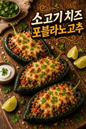 치즈 가득 소고기 밥 소를 채운 포블라노 고추 구이 레시피