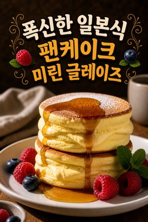 솜처럼 부드러운 일본식 팬케이크 미린 글레이즈 곁들임