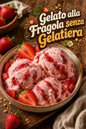 Gelato senza gelatiera alle fragole con swirl fresco