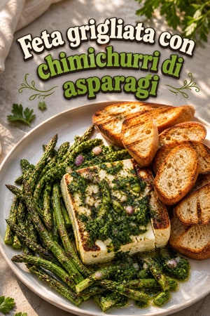 Feta grigliata con chimichurri di asparagi