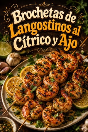 Brochetas de Langostinos al Cítrico y Ajo con Hierbas