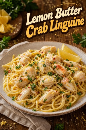 Lemon Butter Garlic Crab Linguine with Fresh Parsley