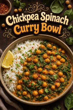 One-Pot Chickpea Spinach Curry with Coconut Rice Bowl