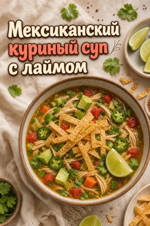Аутентичный мексиканский суп с курицей, лаймом и кориандром