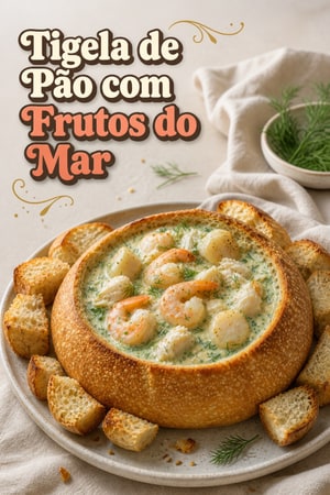 Tigela de Pão com Frutos do Mar e Molho de Endro Cremoso