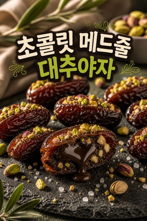 초콜릿으로 채운 메드줄 대추야자 — 견과와 바다소금 한입 디저트