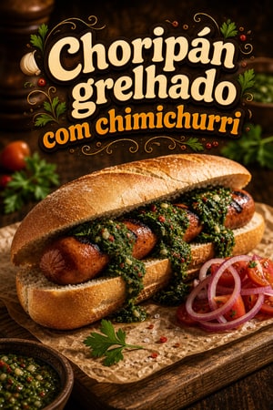 Choripán grelhado com chimichurri — sanduíche argentino