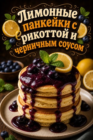 Лимонные панкейки с рикоттой и черничным соусом