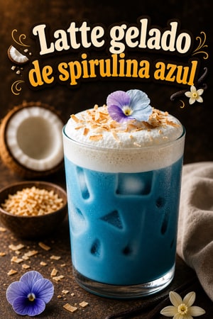 Latte Gelado de Spirulina Azul com Espuma de Coco e Baunilha