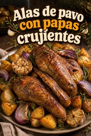 Alas de Pavo Asadas con Papas Crujientes y Hierbas Aromáticas