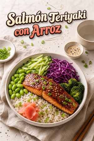 Cuencos de Salmón Teriyaki con Arroz de Sésamo y Verduras Crujientes