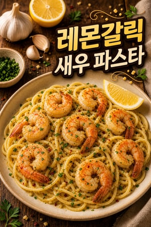 15분 완성! 상큼한 레몬 갈릭 버터 쉬림프 스캄피 파스타 레시피