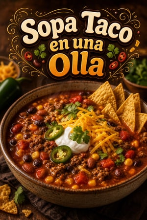 Sopa de Taco de una Sola Olla con Carne y Frijoles