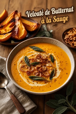 Soupe de Courge Butternut Aromatique à la Sauge et Échalotes Croustillantes