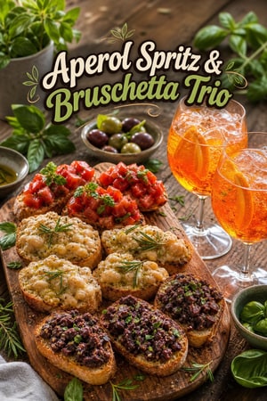Aperol Spritz & Bruschetta Trio: Italian Aperitivo Platter