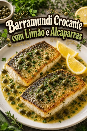 Barramundi Grelhado com Molho de Manteiga, Limão e Alcaparras
