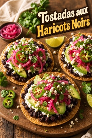 Tostadas aux Haricots Noirs et Légumes Marinés