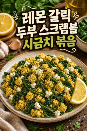 상큼한 레몬 갈릭 두부 스크램블과 시금치 볶음 레시피