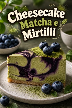 Cheesecake al Matcha con Swirl di Mirtilli