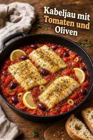 Backfisch mit Tomaten und Oliven