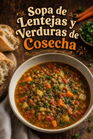 Sopa de Lentejas y Verduras de Cosecha con Hierbas