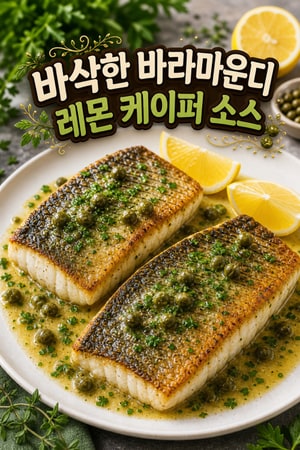 레몬 버터 케이퍼 소스를 곁들인 바라마운디 스테이크 - 겉바속촉 생선 요리