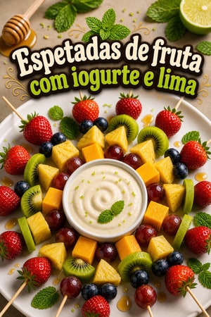 Espetadas Festivas de Fruta com Molho Iogurte para Festas