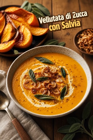 Zuppa di Zucca Butternut Aromatica con Salvia e Scalogni Croccanti