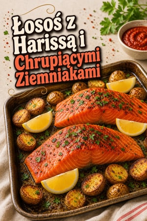 Pieczony łosoś z harissą i chrupiącymi ziemniakami