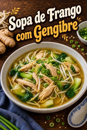 Sopa de Frango com Gengibre e Brotos de Feijão Mungo